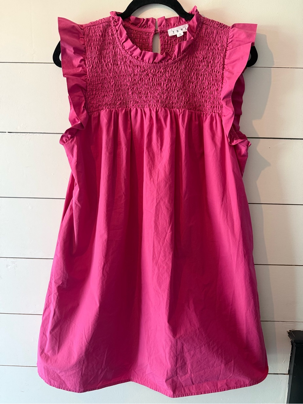 THML Bright Pink Smocked Ruffle Neck Dress - Picture 2 of 6